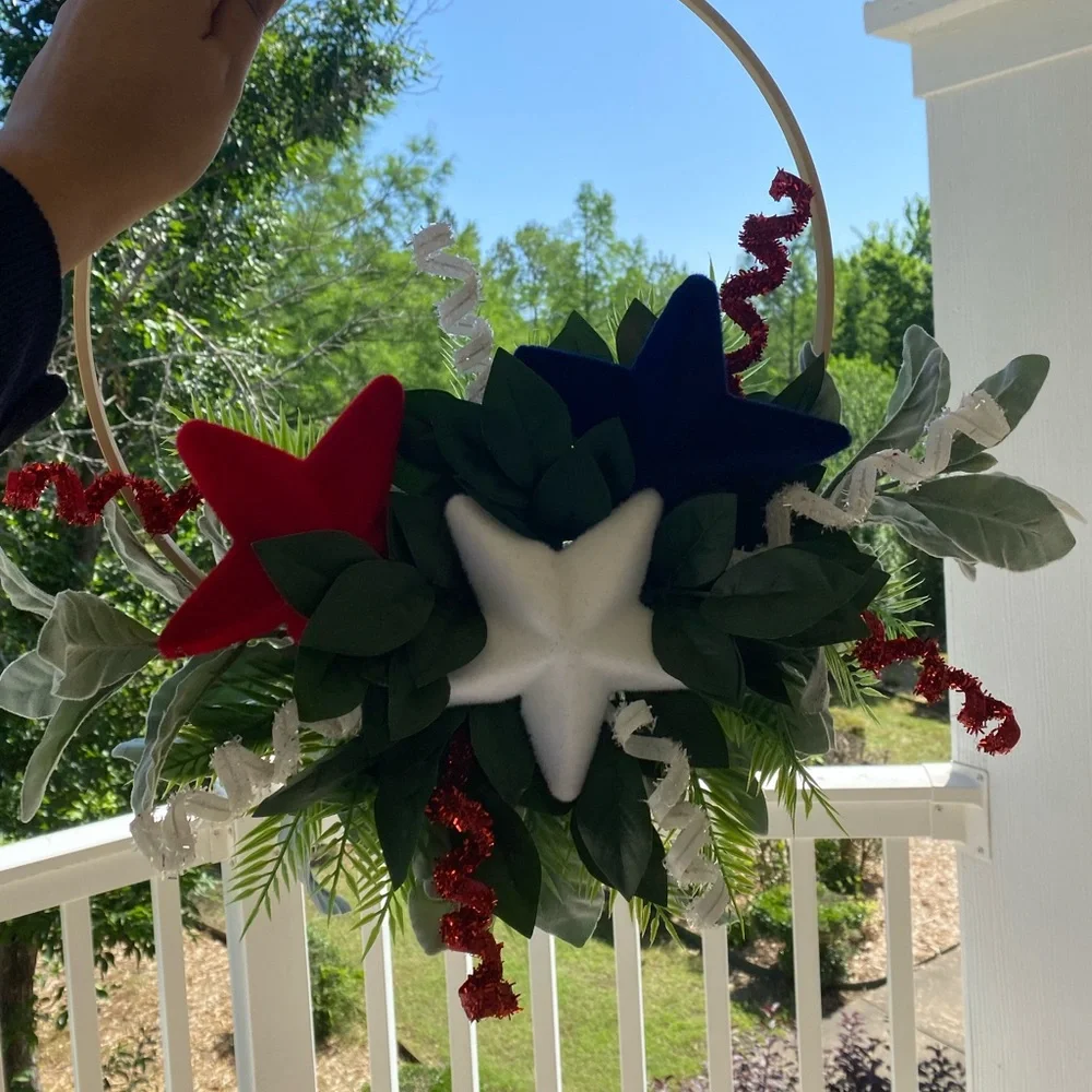 Handmade Patriotic American Door Wreath Fourth of July Front Door Decoration |